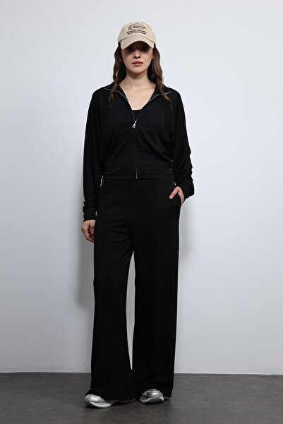 Antioch Black Wide Leg Striped Tracksuit Set