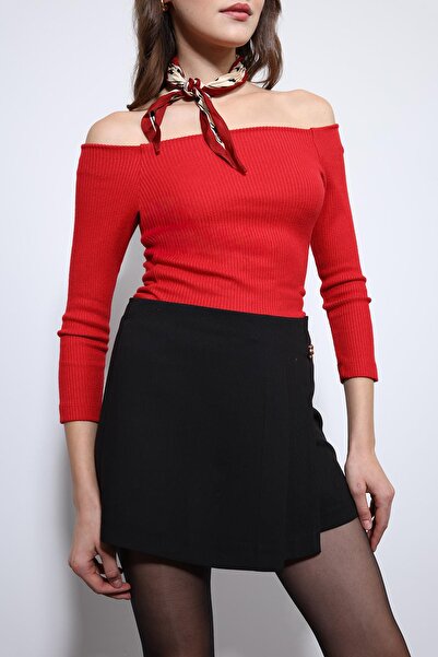 Antioch Red Open Shoulder Detailed Top