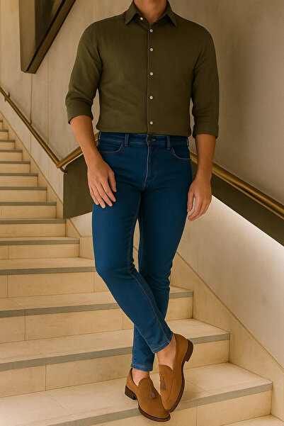 comstar Чоловічі джинси з високою талією Premium Slim Fit синього кольору