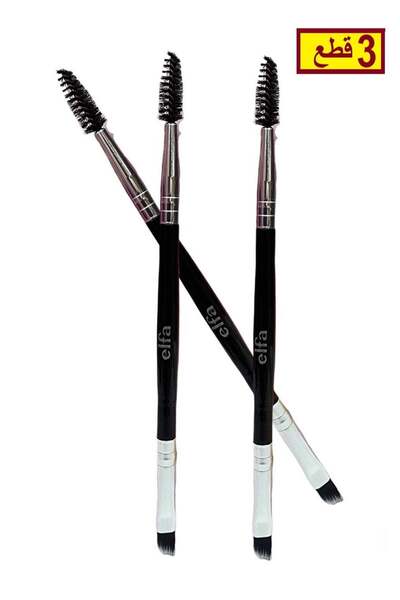 ELFA Ilva Double Head Eye Makeup Brush Black/Silver Eyebrow Brush 3 Pieces