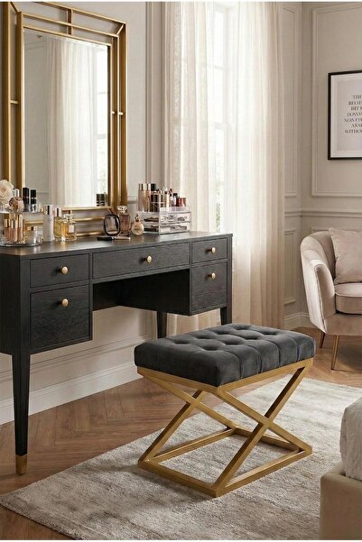 TodekHome Nexus Babyface Kapitoneli Puf - Gold Metal X Ayaklı Modern Bench (5...