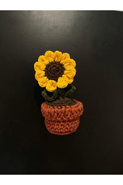 Doku Flora El Yapımı Örgü Ayçiçeği Saksı Magnet – Amigurumi Papatya Magnet – ...