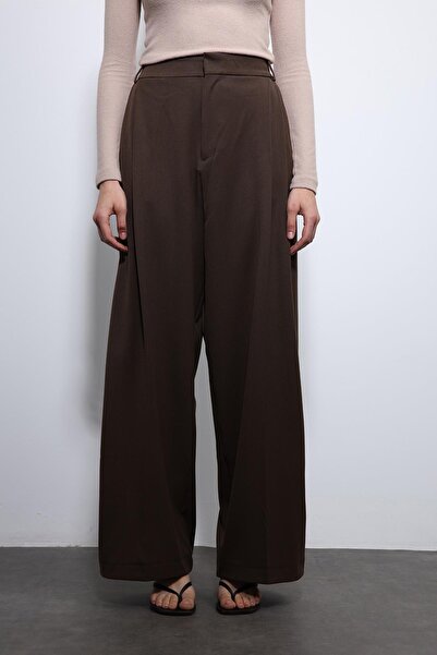 Antioch Dark Brown Pleated Palazzo Women's Trousers