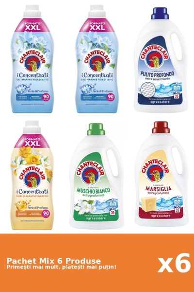 Chanteclair Set 6 Mix Chanteclair: 3 Balsam (Lotus, Portocale), 3 Detergent (Clasic, Marsilia, Mosc Alb)