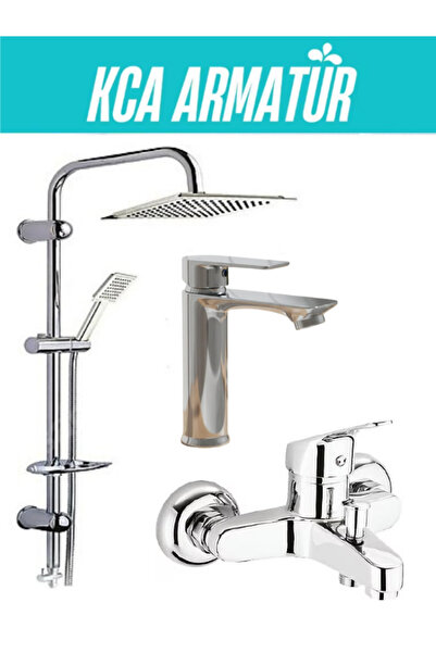 KCA ARMATÜR 3'lü Full Lüx Set Robot - Sabit Banyo Lavabo Bataryası - Banyo Du...