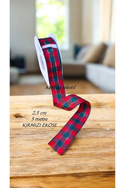 Kezban Tekstil Plaid Pattern Decoration Christmas Ribbon 2.5cm - 3 Meters