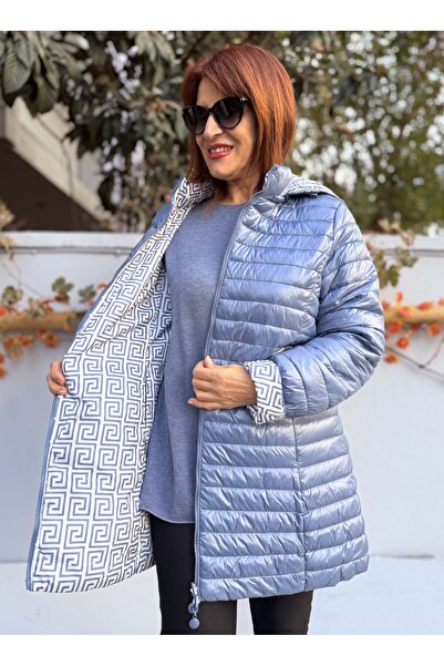 DenizEge Ιταλικό παλτό διπλής όψης Midi Fendi μπλε