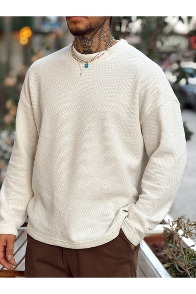 manch collection Half Fisherman Basic Knitted Sweatshirt Cream