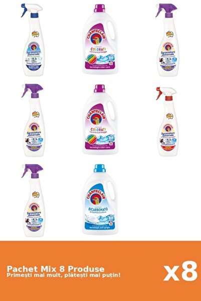Chanteclair Set 8 Mix: 5 Degresant (Bicarbonat, Lavanda, Marsilia, Mosc Alb), 3 Detergent (Bicarbonat, Color)