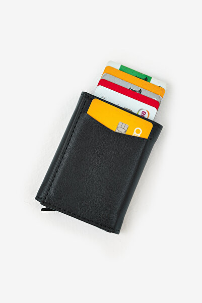 Geco Unisex Vegan Leather Nfc Protected Wallet Card Holder with Cash Compartment and Slide Mechanism