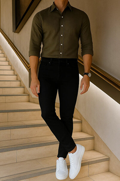 comstar Pantaloni de blugi negri talie înaltă Premium slim fit pentru bărbați