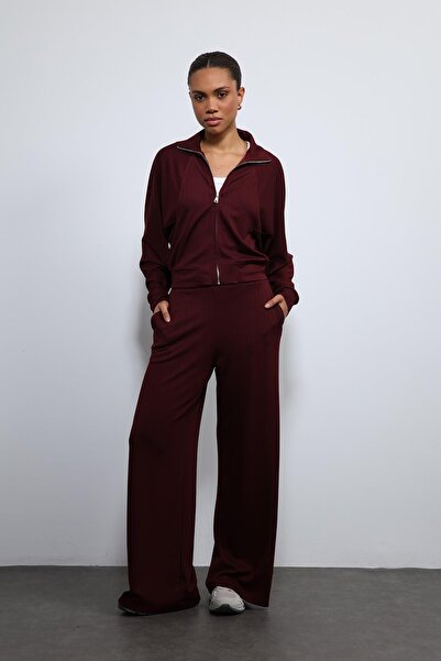 Antioch Burgundy Wide Leg Striped Tracksuit Set