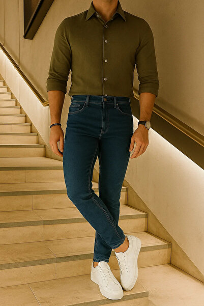 comstar Men's High Waist Premium Slim Fit Blue Jeans