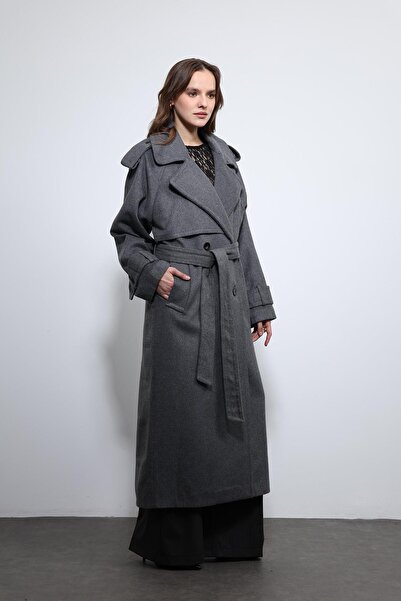 Antioch Anthracite Oversized Belted Coat