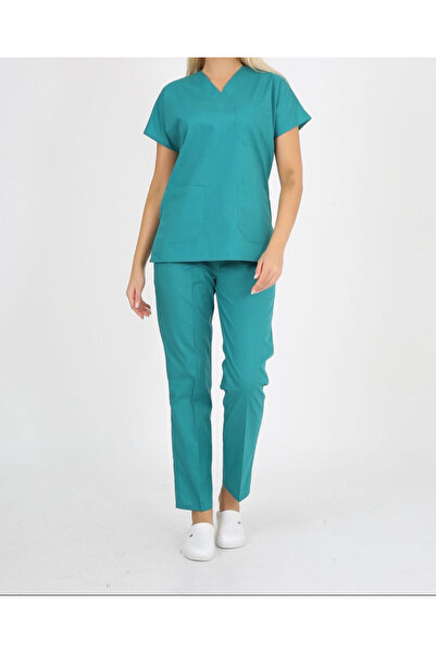 MARTEN زي طبي بياقة مغلفة وأكمام خفاشية، ملابس تمريض من القطن