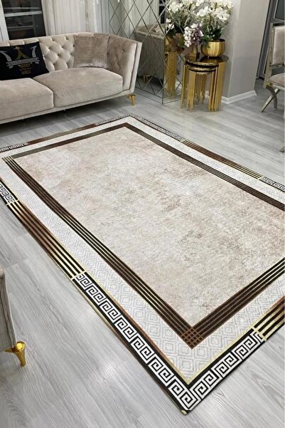 RENKLİBUTİK Modern Patterns Velvet Textured Elastic Sponge Non-Slip Washable Carpet Cover - 12 M2