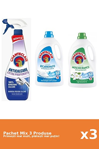 Chanteclair Set 3 Mix Chanteclair: 1 Anticalcar (Parfumat), 2 Detergent (Bicarbonat, Mosc Alb)
