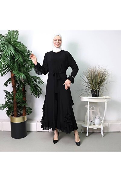 clemence Fırfırlı Şifon Abaya