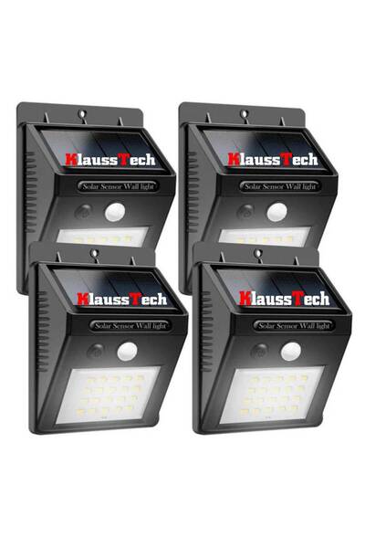 KlaussTech Πλήρες σετ 4 ηλιακών λαμπτήρων, αισθητήρα κίνησης, αισθητήρα περιβ...