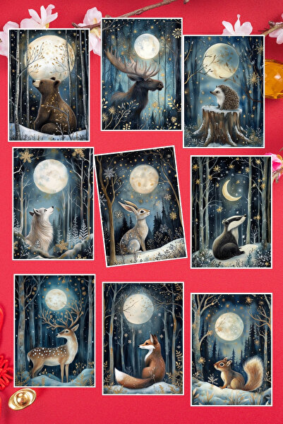 qoeuyl boutique Διακοσμητικό Σετ Καρτοποστάλιας 9 τεμαχίων με θέμα το Νυχτερι...