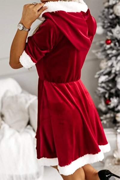 FashionForYou Merry Chic Christmas velvet dress with hood, Red, Size S/M