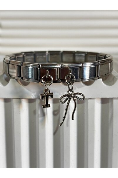 bijoux uniques سوار إيطالي من الفولاذ مع شريط على شكل حرف T
