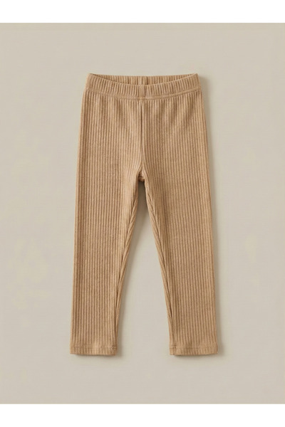 FATELLA Girls' Beige Corded Fabric Tights Flexible Waist Narrow Leg Soft Text...