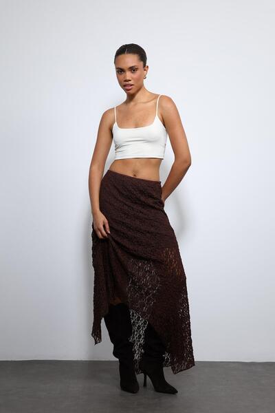 Antioch Brown Lace Midi Skirt