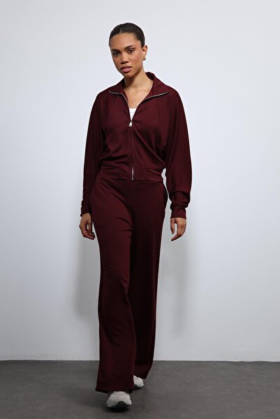 Antioch Burgundy Wide Leg Striped Tracksuit Set