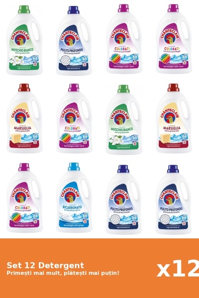 Chanteclair Set 12 Detergent Chanteclair: 2x Mosc Alb, 3x Clasic, 4x Color, 2x Marsilia, 1x Bicarbonat