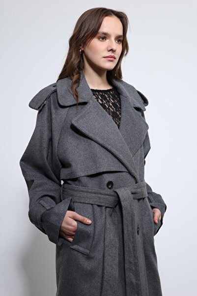 Antioch Anthracite Oversized Belted Coat