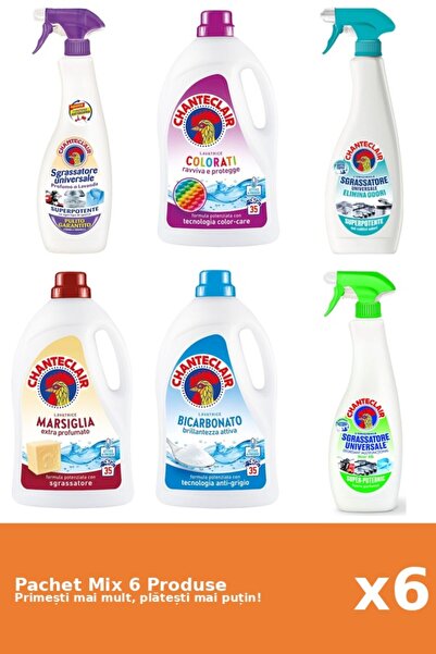 Chanteclair Set 6 Mix: 3 Degreaser (AntiMiros, Lemon, Lavender), 3 Detergent (Bicarbonate, Color, Marseille)