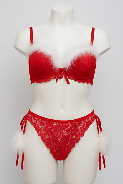 Suillty New Year Themed Feather Detailed Blank Mold Bra Set