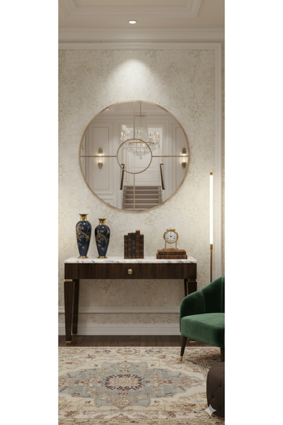 satenhome 90x90 cm Dekoratif Yuvarlak Parçalı Hol,Koridor,Duvar Banyo,Konsol,Dresuar Wc Ofis Aynası