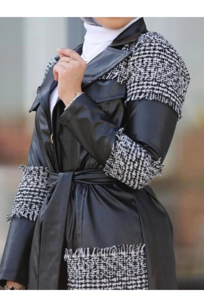 SWAN.AE Two pieces set, pants, zipper, long jacket, belt, pockets, leather, Chic