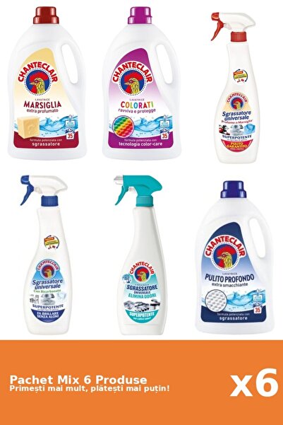 Chanteclair Set 6 Mix: 3 Detergent (Classic, Color, Marseille), 3 Degreaser (AntiMiros, Bicarbonate, Marseille)