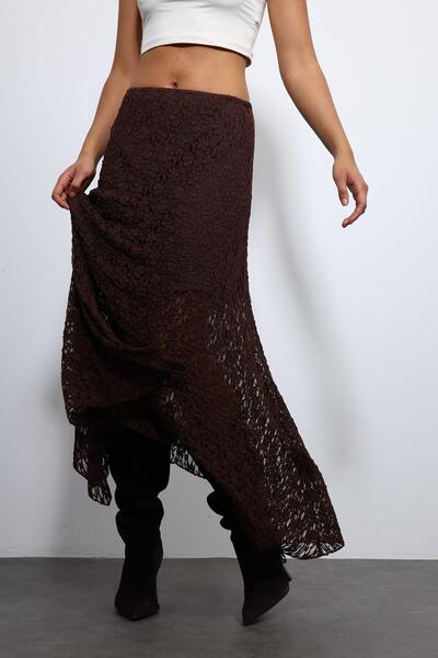 Antioch Brown Lace Midi Skirt