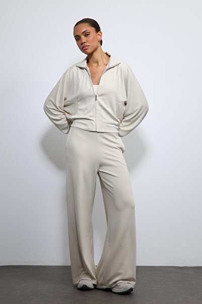 Antioch Stone Wide-Leg Striped Tracksuit Set