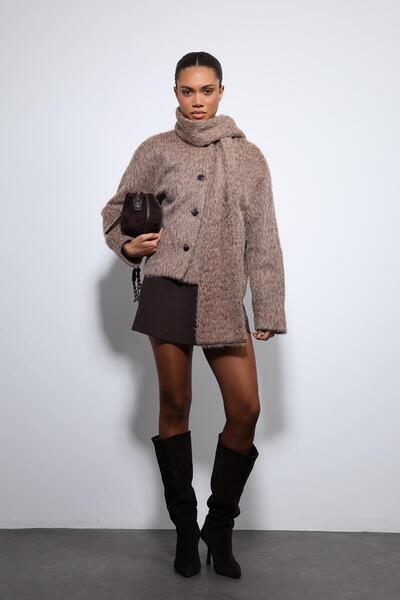 Antioch Brown Scarf Collar Faux Fur Coat