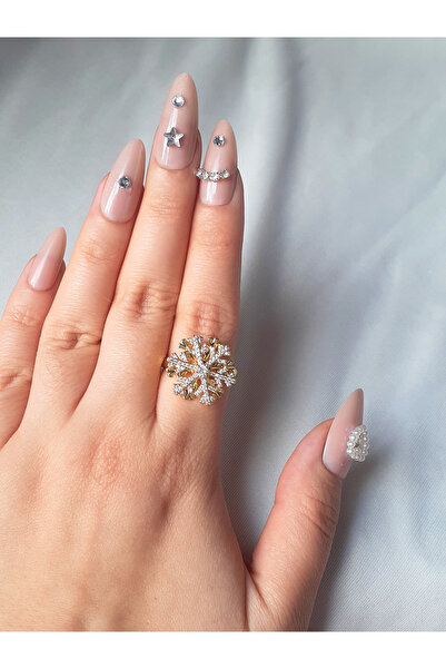 byliora Gold Çelik Dönen Stres Çarkı Kar Taneli Ayarlanabilir Yüzük