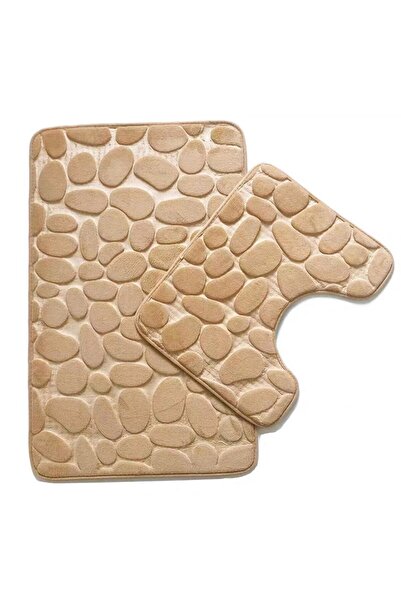 OEM Set of 2 3-D non-slip bath and toilet mats, 60x40 and 40x40, beige