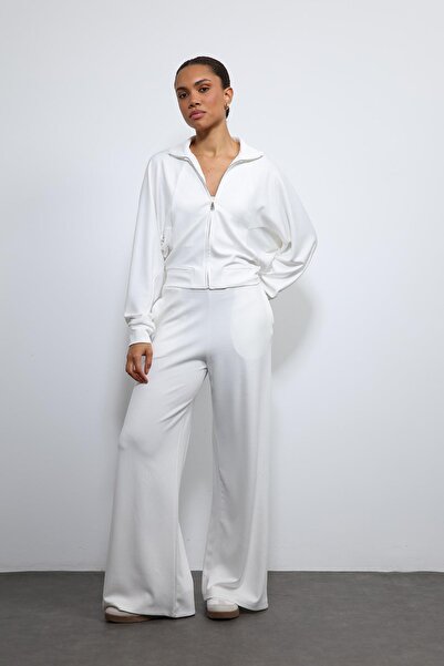 Antioch Ecru Wide Leg Striped Tracksuit Set