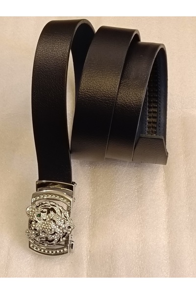 Butik Tülin حزام بإبزيم أوتوماتيكي من جلد العجل الأصلي للجنسين باللون الأسود ...
