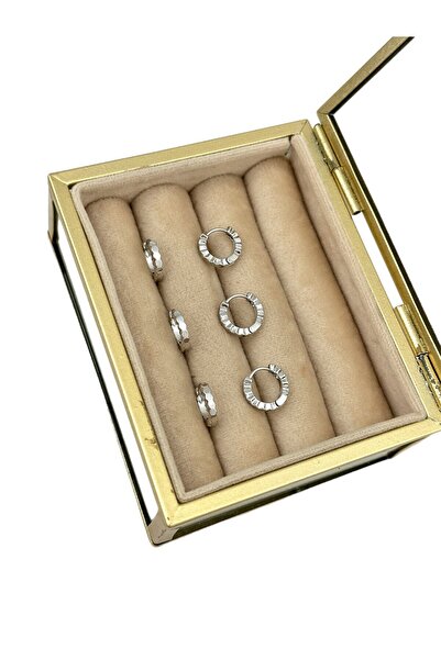 ŞekerAksesuar Özel Seri Petek Model Mini Gümüş Altılı Halka Set Küpe