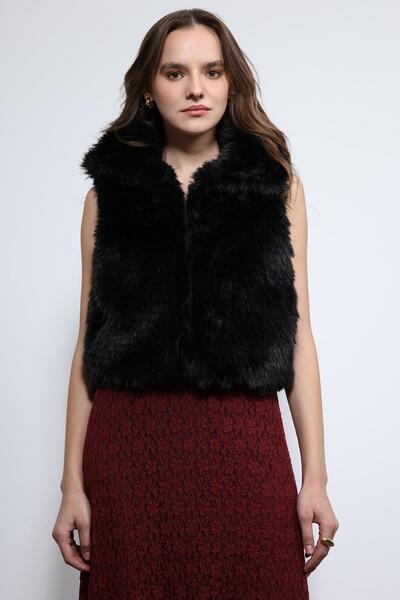 Antioch Black Plush Look Vest