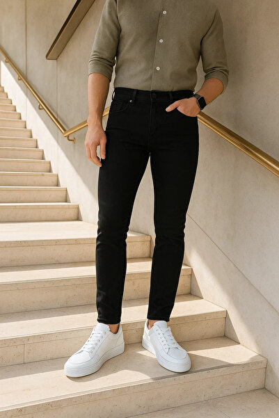 comstar Pantaloni de blugi negri talie înaltă Premium slim fit pentru bărbați