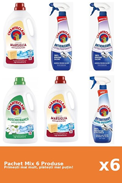 Chanteclair Set 6 Mix Chanteclair: 3 Detergent (Marsilia, Mosc Alb), 3 Anticalcar (Parfumat, Puternic)