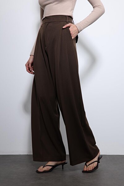 Antioch Dark Brown Pleated Palazzo Women's Trousers