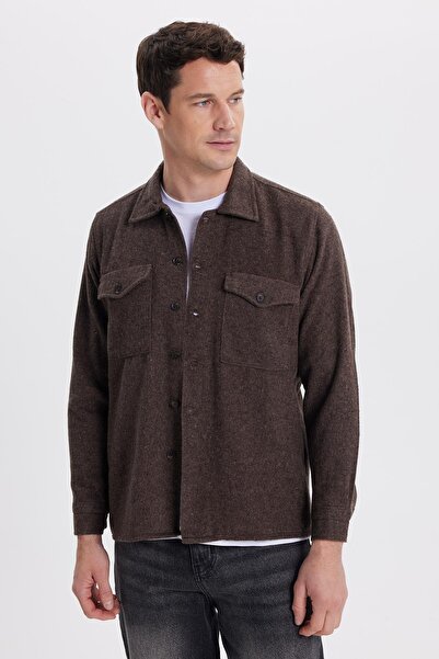 Tudors Men's regular fit relaxed cut brown shirt with double pocket flap and snap closure