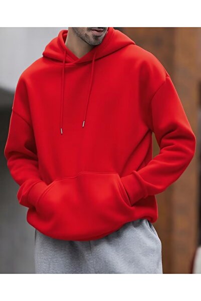 FAVORİST Men's Hooded Plain Unprinted Sweatshirt